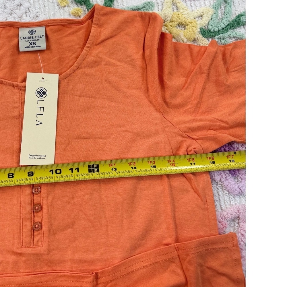 Laurie Felt Tangerine Orange Bamboo Cotton Henley Top A601119 XS - Picture 4 of 9